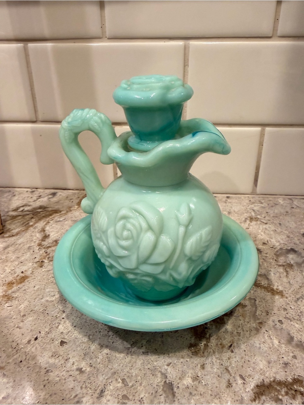 🌸 Vintage Avon Victoriana Slag Glass Pitcher & Bowl Set 🌸